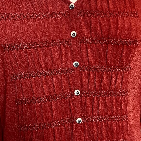 J.Jill V-Neck Texture/Smock-Front Button Front Cardigan Top Rust Red Sz S #229K - Picture 7 of 9